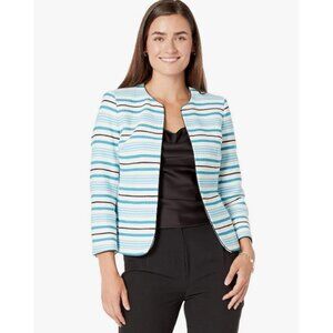ANNE KLEIN Blazer Jacket Women 10 Business Professional Work Cardigan Blue Strip